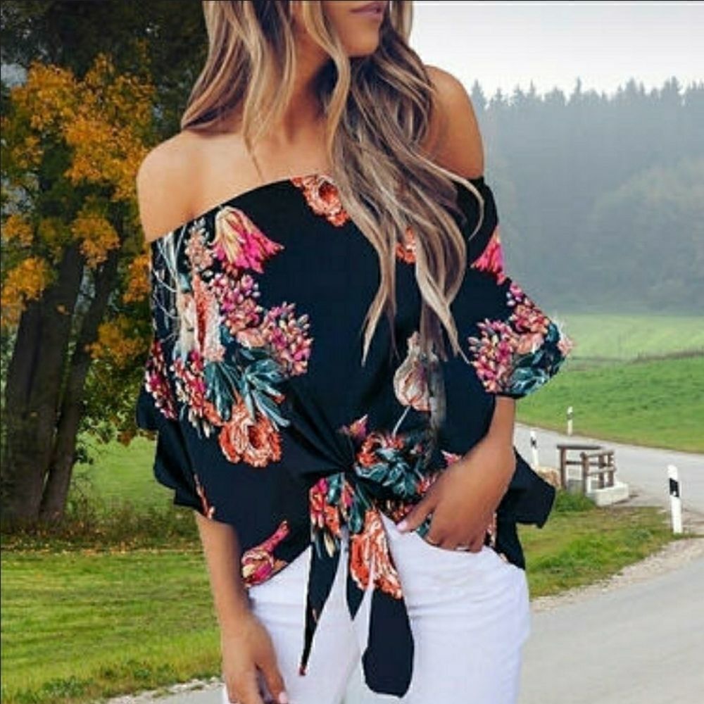 Floral Print Off Shoulder Blouse